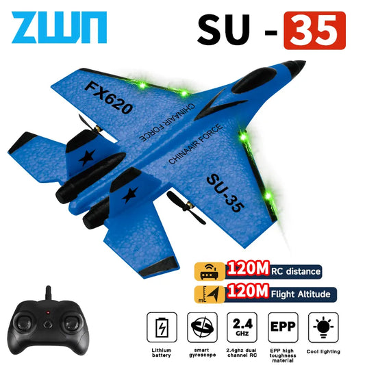 RC Plane SU35 2.4G With LED Lights Aircraft Remote Control Flying Model Glider EPP Foam Toys For Children Gifts VS SU57 Airplane