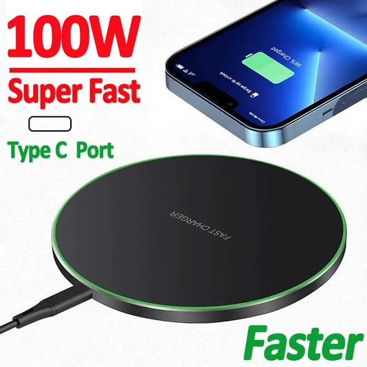 100W Wireless Charger For iPhone 15 14 13 12 11 Pro XS Max Mini X XR Induction Fast Wireless Charging Pad For Samsung Xiaomi Huawei
